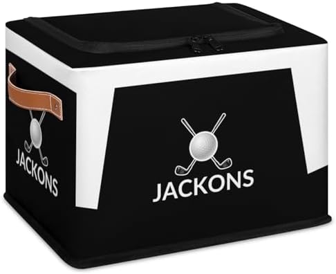 Custom Storage Basket with Zipper Lid, Golf Ball Sport Foldable Fabric Storage Boxes Decorative Closet Shelves Clothes Organizer Container Cubes with Handle 1PCS