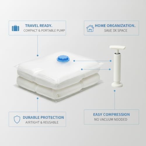 Vacuum Storage Bags with Hand Pump, Space Saver Compression Bags for Clothes and Bedding, Travel and Closet Organization (1 PC)