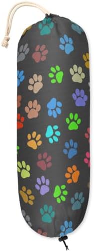 Pardick Plastic Bag Holder, Colorful Dog Cat Paw Print Grocery Bag Holder for Shopping Bags, Wall Mount Plastic Bag Storage Organizer Dispenser, Storage Holder for Home Kitchen Camper,A-9