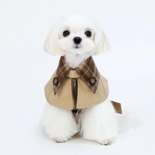 Stylish Cat & Dog Trench Coat, Lightweight British Plaid Pet Jacket, Breathable Spring Autumn Puppy Clothes, Fancy Detective Costume for Small Dogs & Cats, Sun Protection Outfit(L)