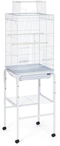 Prevue Pet Products Bird Cage Stand with Shelf Toys - M, White | Small to Medium Metal Cage Stand with Rolling Wheels, Bird Stands for Inside with Storage