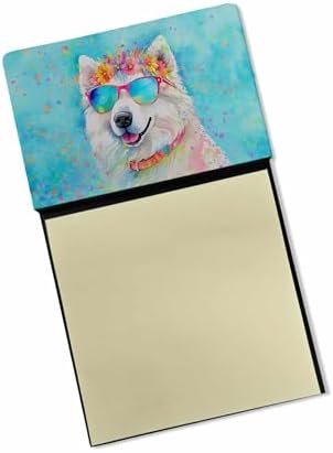 Caroline's Treasures Samoyed Hippie Dawg Sticky Note Holder Refillable Dispenser Self-Sticky Note Pads, Memo Pads Blank Desk Accessories