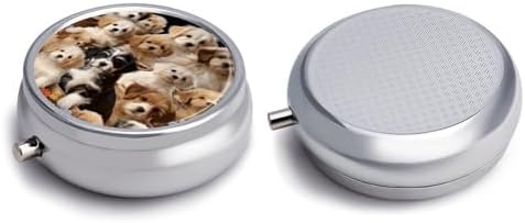 Cute Pet Dogs Pill Box 3 Compartment Metal Round Pill Case Travel Pill Organizer Small Portable Medicine Vitamin Container for Purse and Pocket to Hold Vitamins Supplements