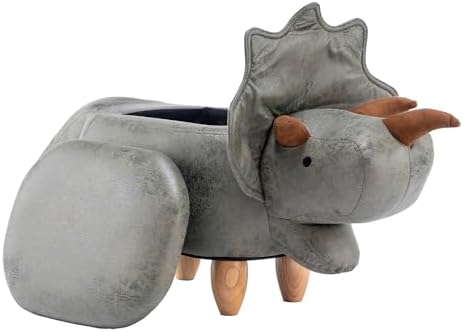 Home 2 Office Dinosaur Ottoman with Storage for Bedroom, Playroom, Nursery or Recreation Room Decor, Soft Animal-Shaped Ottoman with Wooden Legs