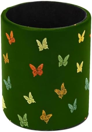 Faux Leather Pen Holder for Desk, Pencil Organizer Butterfly Pen Cup Desk Decor Makeup Brush Holder Storage for Office Home