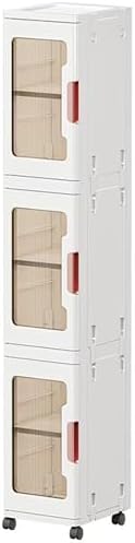 3-Tier Slim Tall Bathroom Storage Cabinet，Narrow Bathroom Storage Cabinet with Transparent Doors and Shelves, Suitable for Small Spaces, Bathrooms, Kitchens, Laundry Rooms,White (9.8x11.4x47.2)