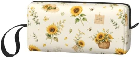 Sunflower Cottage Collage Makeup Bag for Women, Cosmetic Pouch | Double-Sided Sunflower Cottage Cosmetic Organizer with Foam Padding for Women, Travel, Gym, School, and Daily Storage