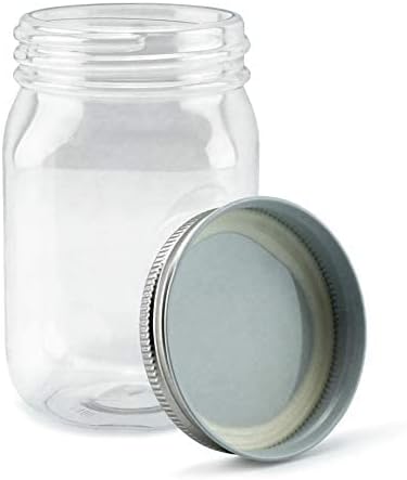 Cornucopia Brands 16-Ounce Clear Plastic Mason Jars (8-Pack, Silver Metal Lids); PET BPA-Free Mason Jars w/One Piece Lids, 2-Cup/Pint Capacity