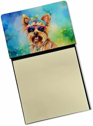 Caroline's Treasures Yorkshire Terrier Hippie Dawg Sticky Note Holder Refillable Dispenser Self-Sticky Note Pads, Memo Pads Blank Desk Accessories