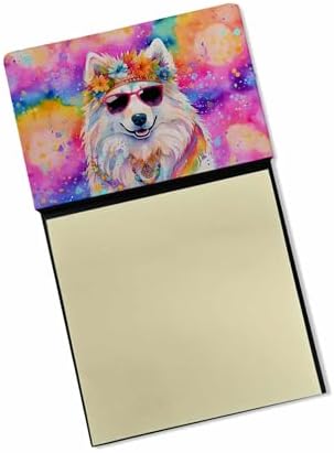 Caroline's Treasures Samoyed Hippie Dawg Sticky Note Holder Refillable Dispenser Self-Sticky Note Pads, Memo Pads Blank Desk Accessories