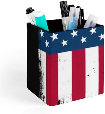 Fashion Office Pen Holder Unisex Durable Desktop Storage For Stationery & Tools Grunge USA American Flag