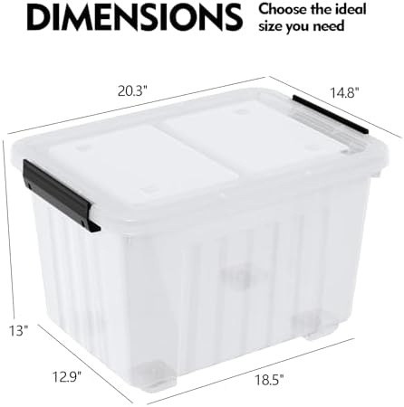 50L Stackable Storage Bin with Lid, Plastic Container with Heavy Duty Latches to Organize, Clear, 4-Pack