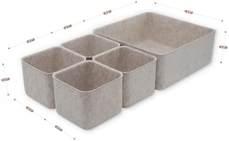 Welaxy 5pc Desk Drawer Organizers Storage Bin Closet Cabinet Box, Oatmeal
