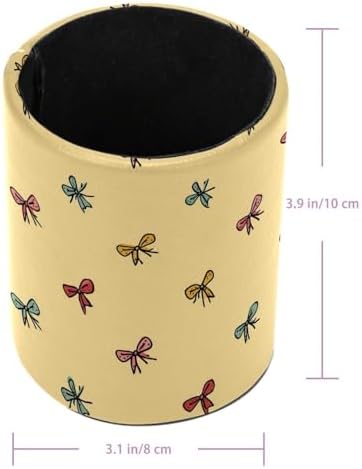 Faux Leather Pen Holder for Desk, Pencil Organizer Colorful Bow Pen Cup Desk Decor Makeup Brush Holder Storage for Office Home