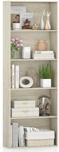 GIANTEX 5-Tier Bookshelf, Freestanding Bookcase, 5 Open Shelf, White Oak | Modern Display Shelf, Storage Organizer for Living Room, Home Office