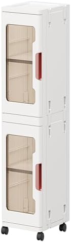 2-Tier Slim Tall Bathroom Storage Cabinet，Narrow Bathroom Storage Cabinet with Transparent Doors and Shelves, Suitable for Small Spaces, Bathrooms, Kitchens, White (9.8x11.4x31.5)