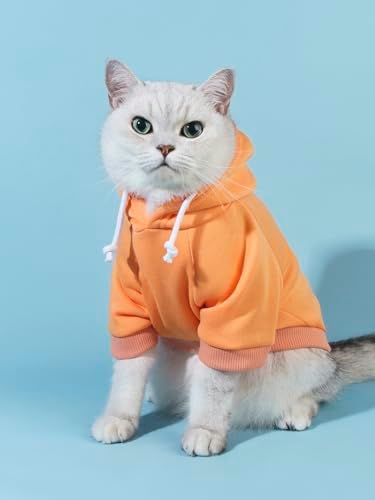 QWINEE Basic Dog Hoodie Sweatshirt Puppy Sweater Warm Cat Costumes Pet Clothes for Chihuahua Puppy Kitten Small Medium Dogs Orange Medium