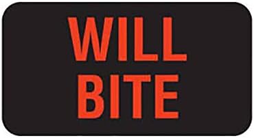 Tabbies V-AN244 Will Bite Veterinary Labels, 560 Count, Black/Fluorescent Red, 1-5/8 x 7/8 Inch, Self-Adhesive Vet Care Instruction Stickers for Animal Charts