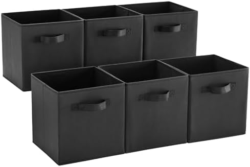 MAX Houser 6 Pack Foldable Fabric Storage Bins with Dual Handles, Black | 6 pack cloth storage bins with dual carry handles, Foldable Storage Cubes Organizer Baskets, ideal for home bedroom closet