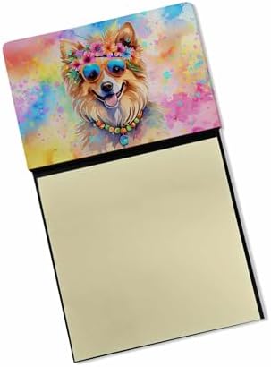 Caroline's Treasures Pomeranian Hippie Dawg Sticky Note Holder Refillable Dispenser Self-Sticky Note Pads, Memo Pads Blank Desk Accessories