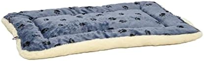 MidWest Homes for Pets QuietTime Reversible Paw Print Pet Bed, Soft Faux Fur & Fleece 42-Inch Crate Mat for Large Dogs, Machine Washable, Blue and Cream