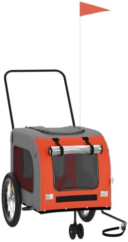 Pet Bike Trailer for Small Dogs, Foldable Bicycle Cargo Trailer with Quick-Release Wheels and Safety Flag, Orange and Gray