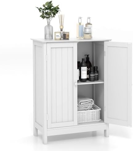 COSTWAY Bathroom Storage Cabinet, Freestanding Bathroom Organizers and Storage with Doors & Adjustable Shelf, Wooden Floor Cabinet for Home, Living Room, Entryway, Kitchen (White) | Storage with Doors & Adjustable Shelf, Wooden Floor Cabinet for Home, ...