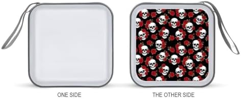 Hard Plastic CD/DVD Organizer Dark Black Red Rose Skull, 40-Disc Storage Binder with Zipper, Portable Protective Case for Car Office