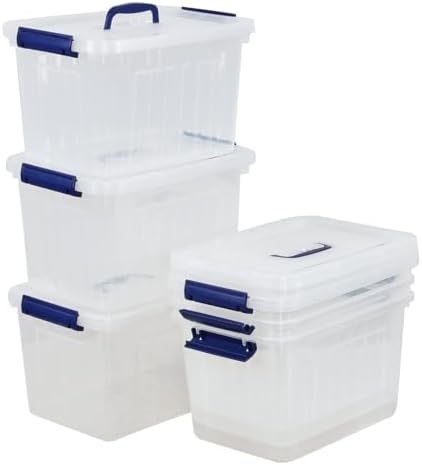 Farmoon 12 Quart Plastic Lidded Storage Bin, 6 Pack Latching Organizer Box