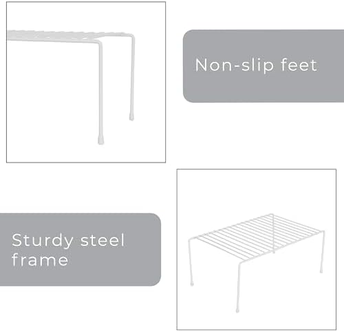 Smart Design Cabinet Storage Shelf Rack - Medium (8.5 x 13.25 Inch) - Steel Metal Wire - Cupboard, Plate, Dish, Counter & Pantry Organizer Organization - Kitchen [White]