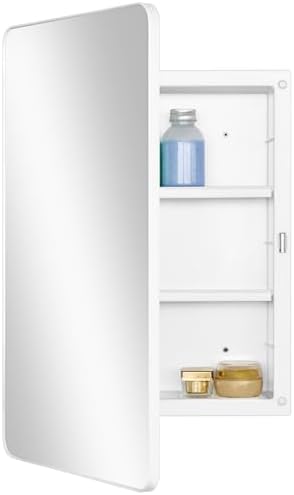 White 16x24 Bath Medicine Cabinet, Mirror Door, Recessed/Surface Wall Mount | White Mirrored Medicine Cabinet with Two Adjustable Plastic Shelves, Reversible Opening And Hardware; Arrives Pre-Assembled
