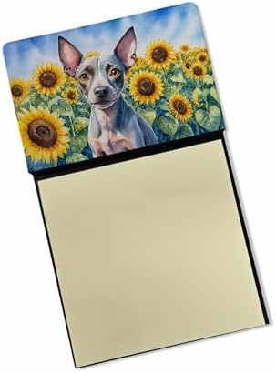 Caroline's Treasures American Hairless Terrier in Sunflowers Watercolor Sticky Note Holder Refillable Dispenser Desk Accessory 3x3 Pad Gift