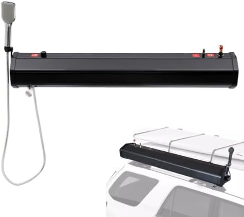 Sun-Powered Portable Roof Rack Water Tank – Pressurized Shower for Overlanding, Pet Washing, Gear Cleaning & Vehicle Storage – Includes 5.58ft Hose & Carry Bag (7.9Gal/30L)