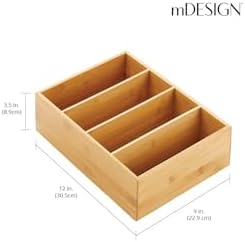 mDesign Bamboo Wood Food Storage Organizer Box, 4 Section, Divided Compartment Bin; Container for Kitchen, Pantry; Holder for Spices, Snacks, Tea, Coffee Cup - Echo Collection - 2 Pack - Natural