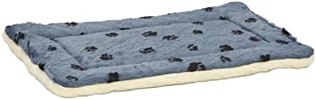 MidWest Homes for Pets QuietTime Reversible Paw Print Pet Bed, Soft Faux Fur & Fleece 30-Inch Crate Mat for Medium Dogs, Machine Washable, Blue and Cream