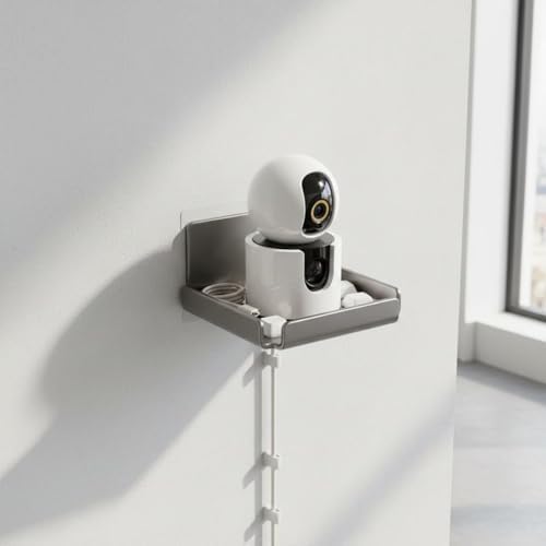 SM SunniMix Wall Mount Bracket Camera Shelf Holder Stand Carbon Steel Shelf with Secure Press Mount and Cable Port Suitable for Front Doors Interior landings pet Areas Building Elevators, White