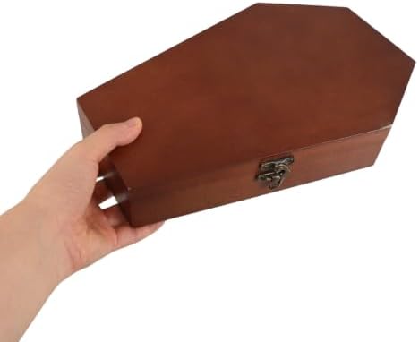 Halloween Coffin Shaped Wood Keepsake Box with Hinged Lid, Multifunctional Candy and Necklace Storage Container for Holiday and Heartfelt Commemorations, Gothic Inspired Brown