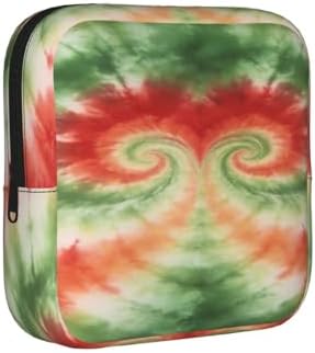Cute Multifunctional Period Organizer Boho Red Green Double Heart Tie Dye, Polyester Tampon Holder with Zipper, Storage for Sanitary Pads Jewelry Keys