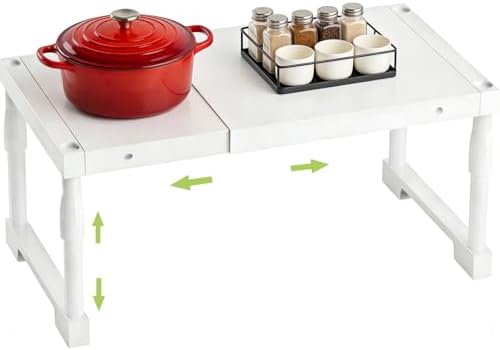 Expandable Cabinet Shelf Organizer，Adjustable Kitchen Counter Shelf,Multi-Functional Stackable Kitchen Pantry Counter Storage，Applicable to Kitchen Bathroom Cabinet Shelves White 1 Pack