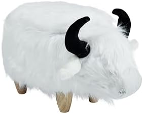 Home 2 Office Harry The Cow Ottoman with Storage for Bedroom Playroom or Recreation Room Decor Soft Animal-Shaped Furniture with Wooden Legs White