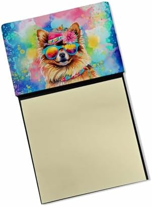 Caroline's Treasures Pomeranian Hippie Dawg Sticky Note Holder Refillable Dispenser Self-Sticky Note Pads, Memo Pads Blank Desk Accessories