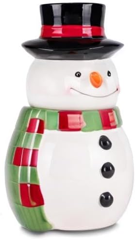 Dolomite Ceramic 11 x 6.5 Christmas Cookie & Candy Jar with Airtight Lid: Perfect for Kitchen Canisters, Pet Treat Containers & Decorative Holiday Storage, Snowman Striped Scarf & Top Hat