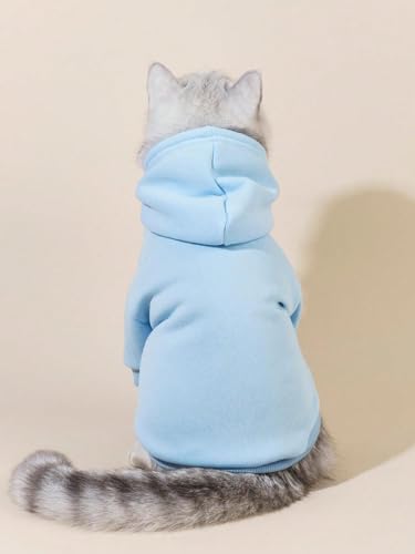 QWINEE Basic Dog Hoodie Sweatshirt Puppy Sweater Warm Cat Costumes Pet Clothes for Chihuahua Puppy Kitten Small Medium Dogs Light Blue Large
