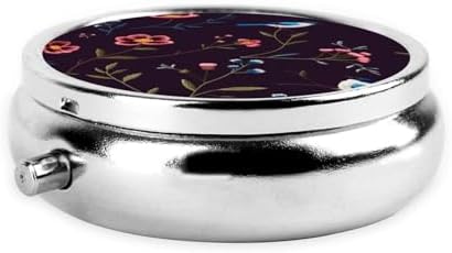 ZhongGuo Flower Hummingbirds Embroidery Printed Pill Organizer,Round Travel Pill Organizer Mini Medicine Pill Box for Purse Iron Plating