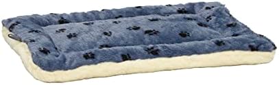 MidWest Homes for Pets QuietTime Reversible Paw Print Pet Bed, Soft Faux Fur & Fleece 36-Inch Crate Mat for Medium to Large Dogs, Machine Washable, Blue and Cream