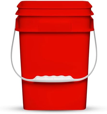 House Naturals 4 Gallon Square Food Grade Plastic Bucket with Lid, Made in USA (Pack of 2) BPA Free (Red)