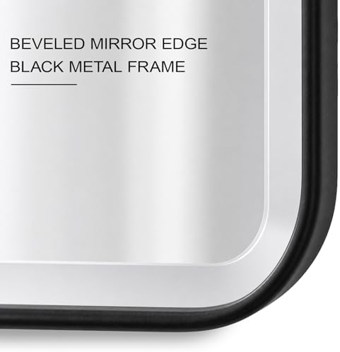 Plastic Black Medicine Cabinet 16x28 Beveled Mirror, Recessed/Surface Mount | Black Round-Corner Metal-Framed Beveled Mirror Door with Reversible Opening; Pre-Assembled for Recessed Or Surface Mounting