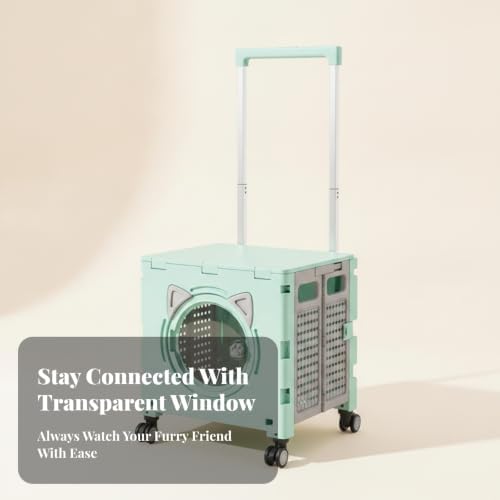 Rotating Wheelbase Vented Panels Telescopic Handle Foldable Pet Carrier Trolley, Array, Advanced Gray