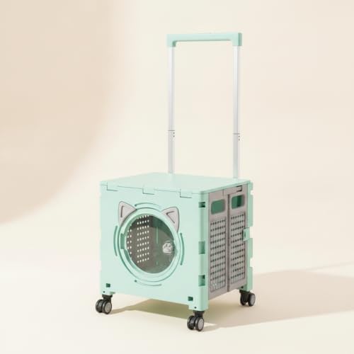 Outdoor Travel Cart Foldable Pet Trolley Carrier Wagon with Telescopic Handle and Casters Transparent Window and Ventilated Panels PP Suitable for, Array, Advanced Gray