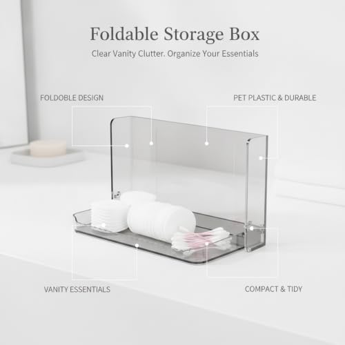 Foldable Storage Box PET Plastic Vanity Organizer for Cotton Pads and Small Essentials (1 PC)